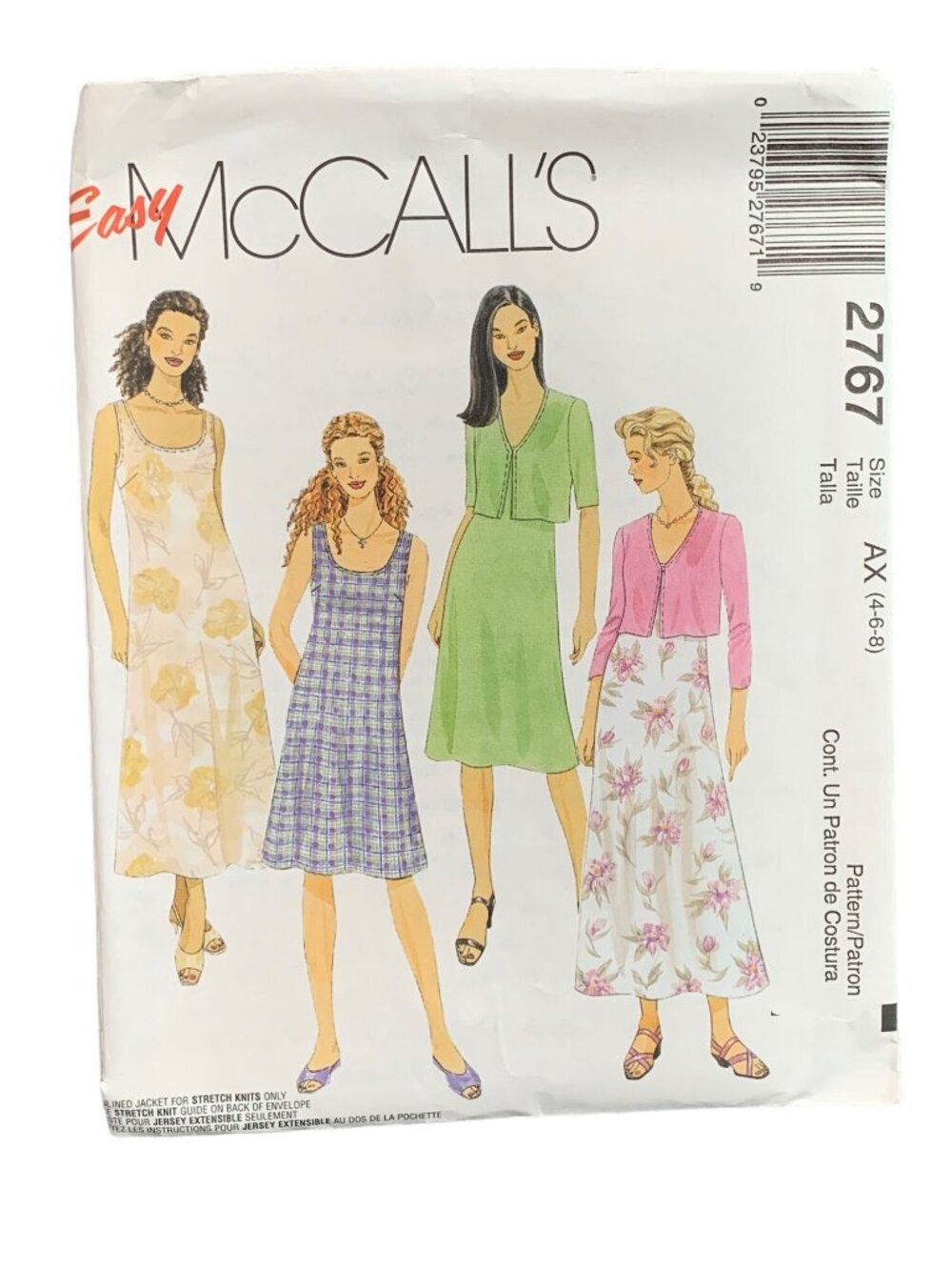 McCalls Easy Sewing Pattern 2767 Womens Dress Jacket Set Size 4-6-8 Uncut